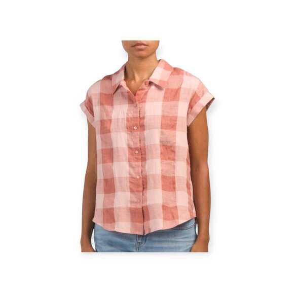 Lucky Brand Linen Cotton Blush Plaid Top XL - Picture 3 of 10